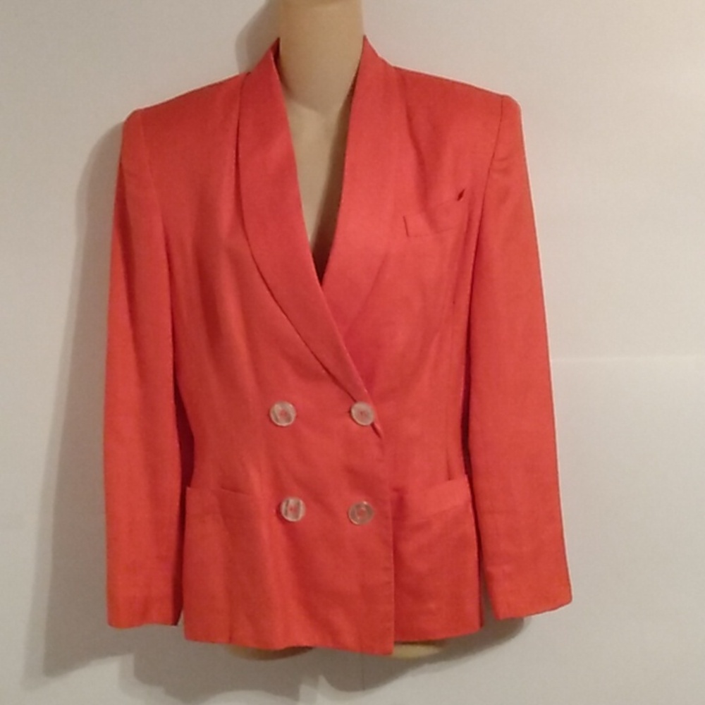 C Vintage Hourglass Coral Peach Lined Lightweight Blazer 90s Shoulder Pads